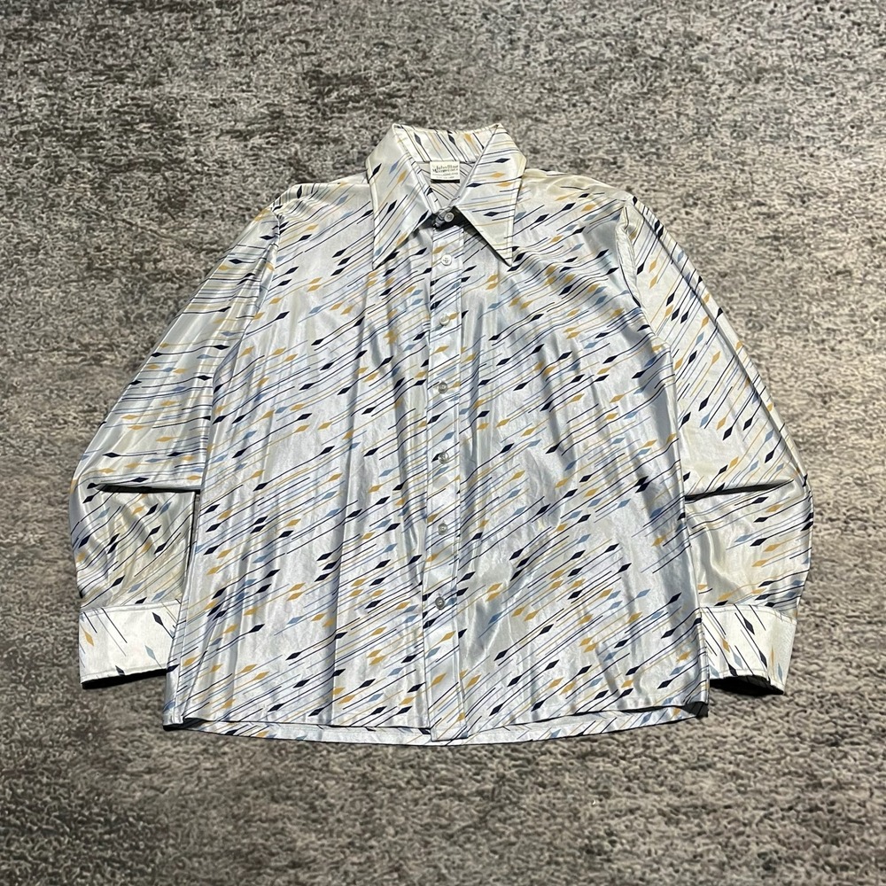 Vintage John Blair Disco Shirt‎ XL Brown Button Geometric Saturday Night 60s 70s